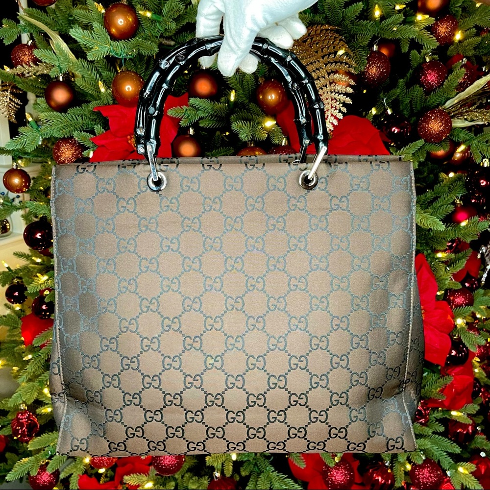Vintage- Gucci Brown Monogram Nylon Shoulder Bag